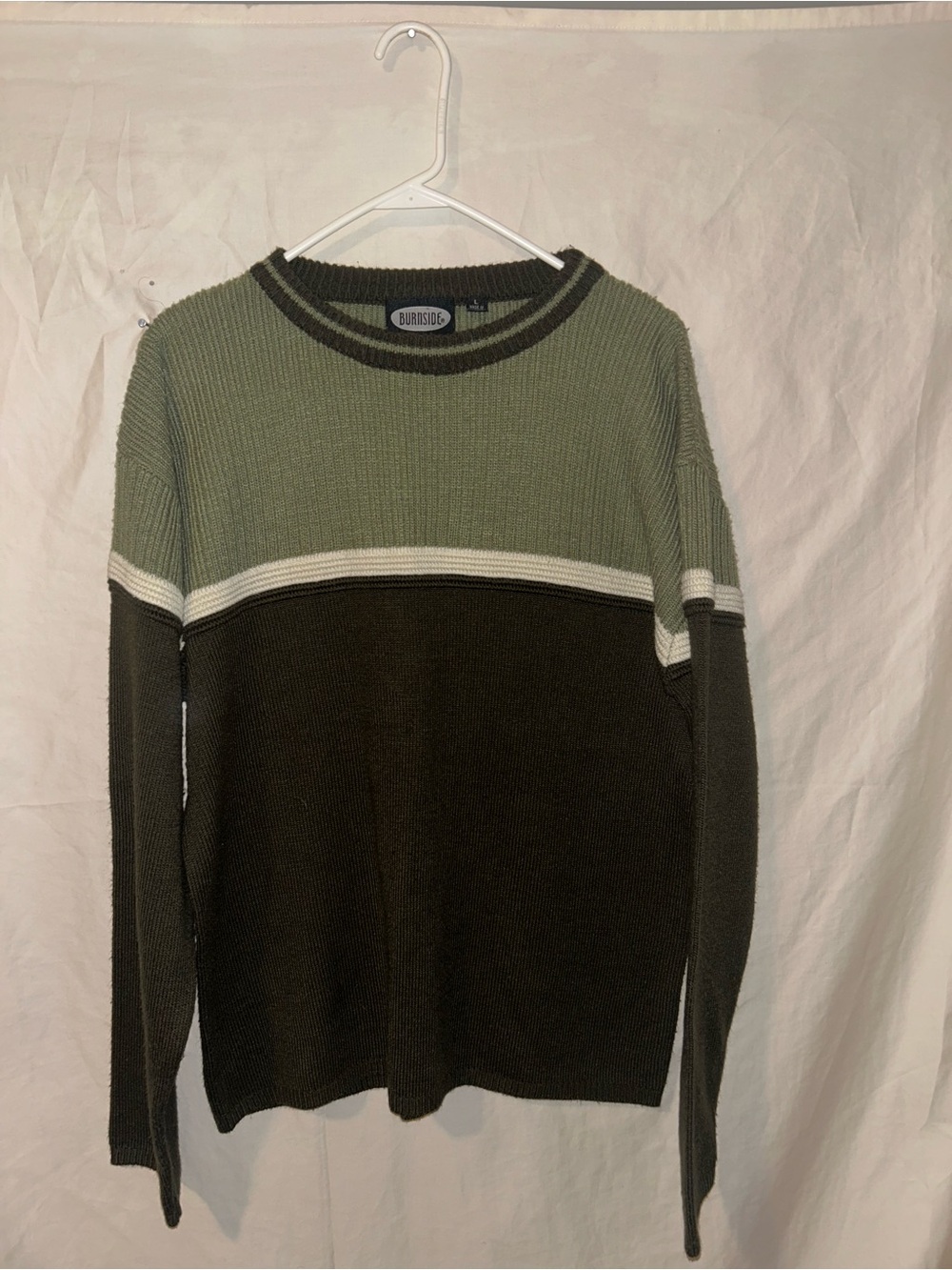 burnside Olive & Dark Green Colorblock Crewneck Sweater